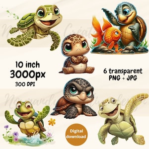 Cute and adorable turtle clipart, funny turtle png, digital files for instant download/ for sublimation or printing, high definition png/jpg
