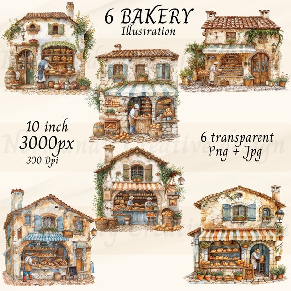 Bakery Shop Clipart, cute bakery shop png and jpg, Baker scene illustration, bakery store front png,  vintage store, instant download