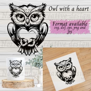 Owl With heart Svg, Owl Head Svg Dxf Eps Png and Jpg, Owl svg files for silhouette, Owl Cut file, owl svg laser cut file, instant download.