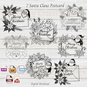 Santa Envelope svg, 7 santa claus with Merry Christmas Svg Eps Dxf Png and Jpeg, Christmas postcard Svg, Merry Christmas Svg, postcard svg