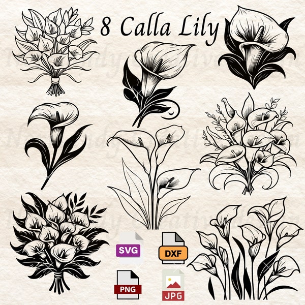 Calla Lily svg, Calla Lily flower, easter Calla Lily svg dxf png and jpg, calla lily svg file, calla lillies svg, Bouquet Calla Lily flowers