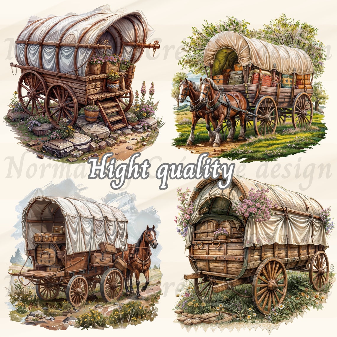 Covered Wagon Clipart, Conestoga Wagon Png and Jpg, 8 Vintage Covered