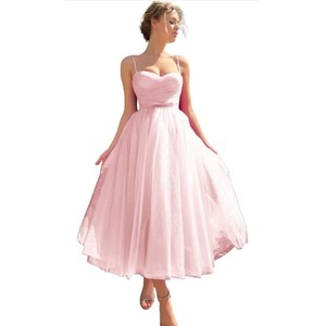 Women's tulle spaghetti strap tea length dress