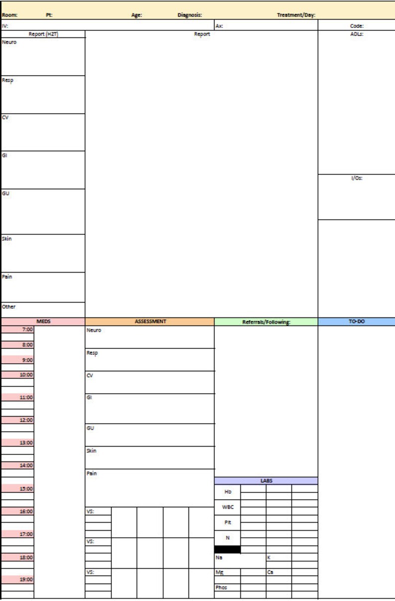 Oncology Inpatient Report Sheet Template - Etsy