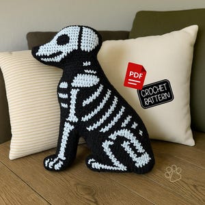 Skeleton-Dog Pillow crochet pattern - PDF tutorial for Halloween and gothic Home decoration, perfect for spooky home accents or unique gifts
