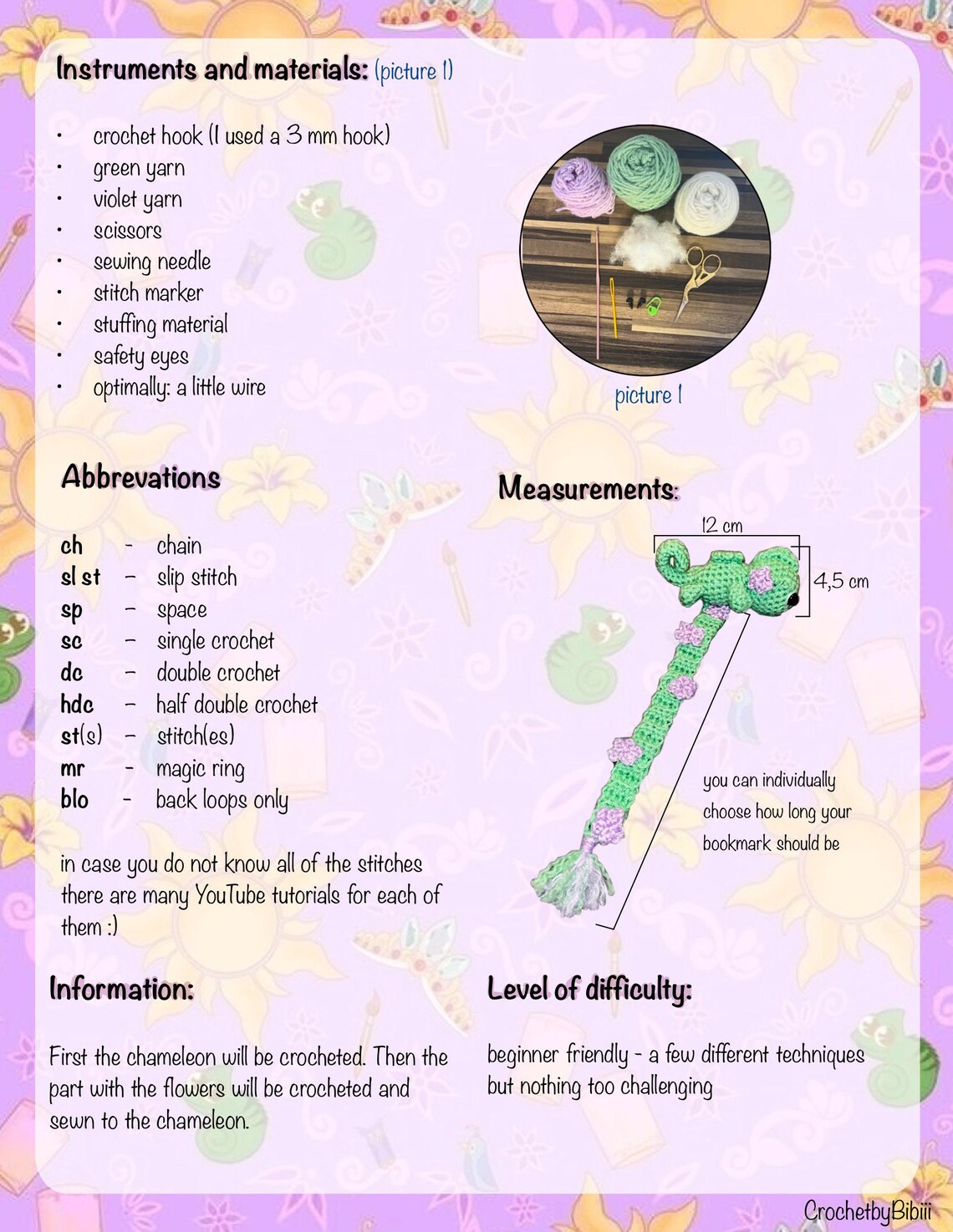 Pascal's Pattern Flower Crochet Pascal Bookmark Pattern-disney Tangled Rapunzel Chameleon ...