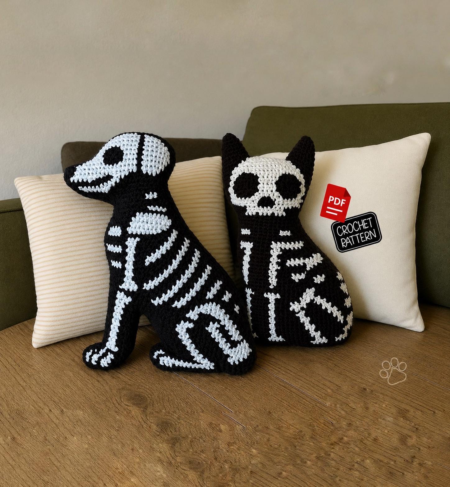 2 in 1 Skeleton Dog And Skeleton Cat Crochet Pattern Set