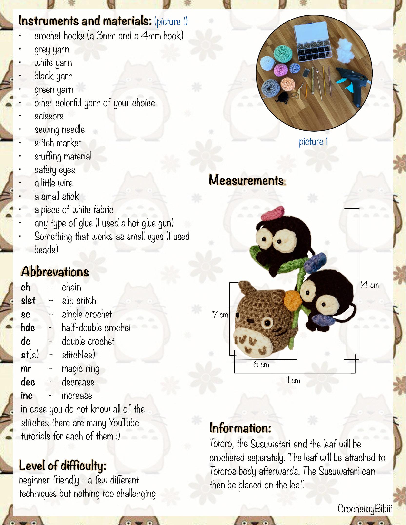 Totoro & Soot Sprites (susuwatari) Crochet Pattern - Studio Ghibli