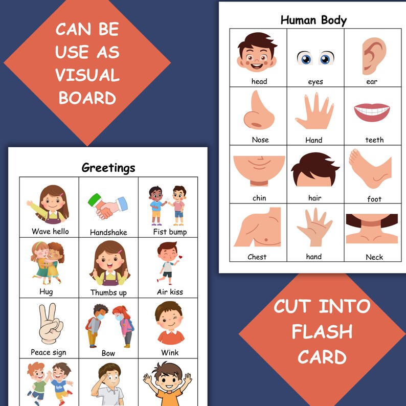 Non Verbal Communication Visual Board Flash Cards for Special Needs