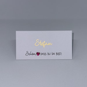 Handgeschriebene Tischkarte, Platzkarte für Hochzeit, Geburtstag, Taufe, handgemachte Namenskärtchen mit Glitzerstein