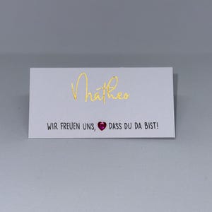 Handgeschriebene Tischkarte, Platzkarte für Hochzeit, Geburtstag, Taufe, handgemachte Namenskärtchen mit Glitzerstein