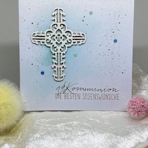 Karte zur Kommunion, Kommunionskarte, Glaube, Kirche, Gott, Geldgeschenk, Familie, handgeschrieben