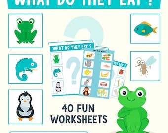 Hojas de trabajo Montessori de emparejamiento de alimentos de animales: Juego de aprendizaje para niños (imprimible)