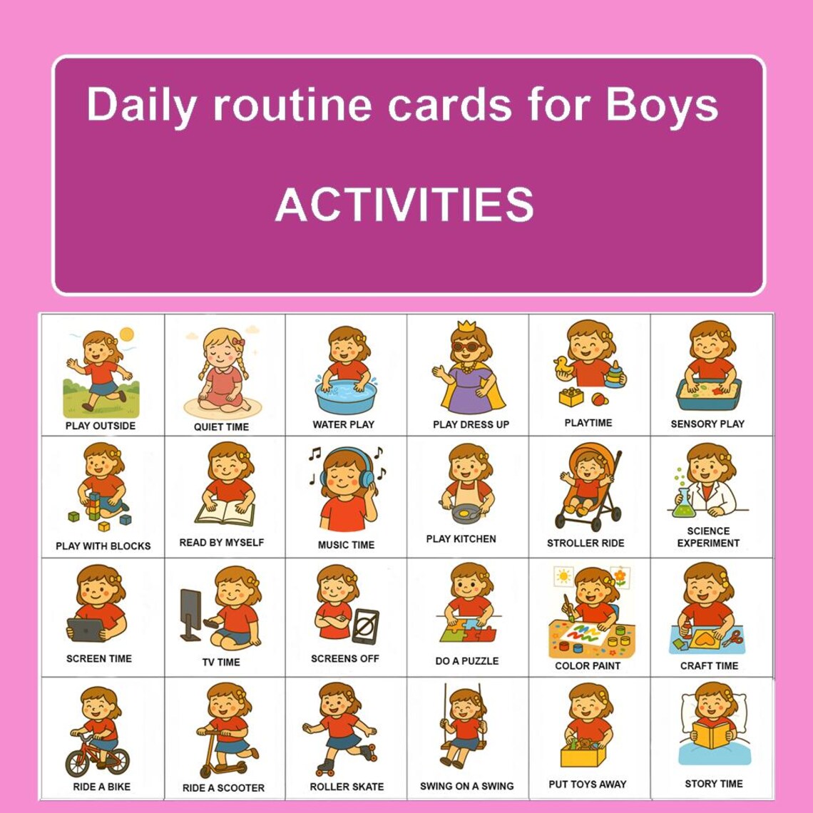 PECS Communication Cards for Girls: Visual Schedule (printable PDF) - Etsy