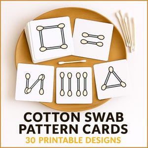 Schede con schemi per bastoncini di cotone / Attività Montessori per la motricità fine stampabili / Attività prescolare / Gioco di abbinamento dei bastoncini di cotone / Download immediato in PDF