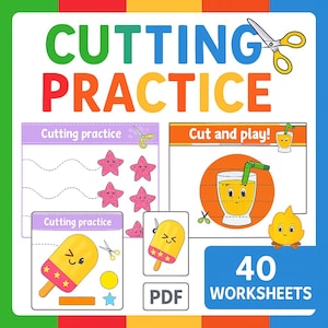 Cutting Worksheets for Kids – 40 Pages | Fine Motor Skills | Preschool Scissor Activities | Printable PDF image 1