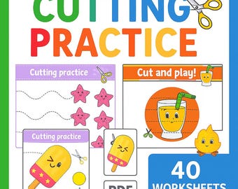 Cutting Worksheets for Kids – 40 Pages | Fine Motor Skills | Preschool Scissor Activities | Printable PDF
