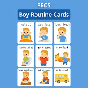 PECS-kaarten Kinderroutine - visueel schema - ochtend- en dagroutine - digitale download - visueel schema autisme - checklist ochtend