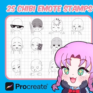 25 Chibi Twitch Emote Basisstempel für Procreate | Twitch Emotes | Procreate Stempel | Procreate Pinsel | Chibi Emoji | Twitch-Stream