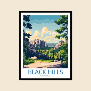 Poster di viaggio vintage delle Black Hills, arte murale del Dakota del Sud, arredamento per la casa, regalo delle Black Hills, amanti della natura, storia americana, stampa artistica