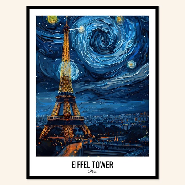 Paris Night Print Wall Art Eiffel Tower Wall Hanging Home Décor Paris Gift Art Lovers Van Gogh Art Lover Gift Print Artwork City of Light