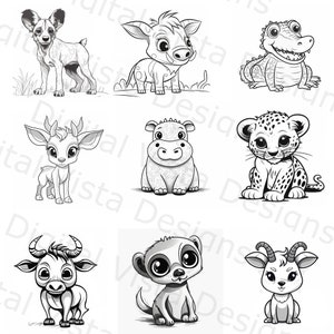 African Dog, Baby warthog, baby nile crocodile, baby ibex, baby hippo, baby leopard, baby wildebeest, baby meerkats, baby kudu
