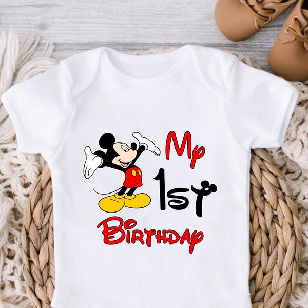 Custom Mickey My 1st Birthday Onesie, First Birthday Outfit, Birthday Boy Bodysuit, Disney Birthday Gift, Birthday Boy Shirt