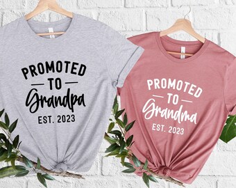 Promoted to Grandma & Grandpa Shirts, Grandma Reveal, Grandpa Reveal, Grandpa Shirt, Grandma Shirt, Grandma To Be, Grandpa To Be