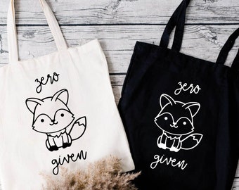 Zero Fox Given Canvas Tote Bag, Sarcastic Canvas Shoulder Bag, Funny Sayings Gifts, Sarcastic Quote Tote Bag, Funny Word Play Gift