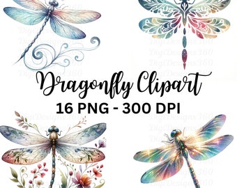 Watercolor Dragonfly Clipart Set, Vibrant Digital Dragonflies for DIY Invitations & Crafts, Commercial Use