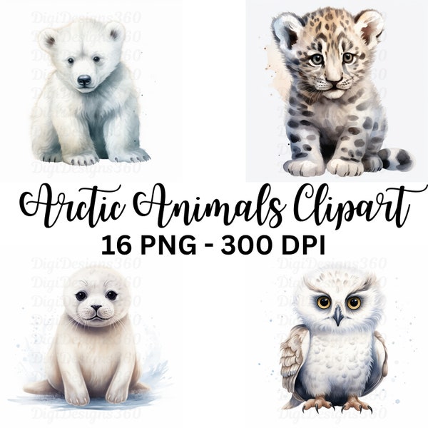Charming Arctic Animal Clipart, Watercolor Digital Images, Perfect for Classroom Decor, Nursery, or Baby Shower