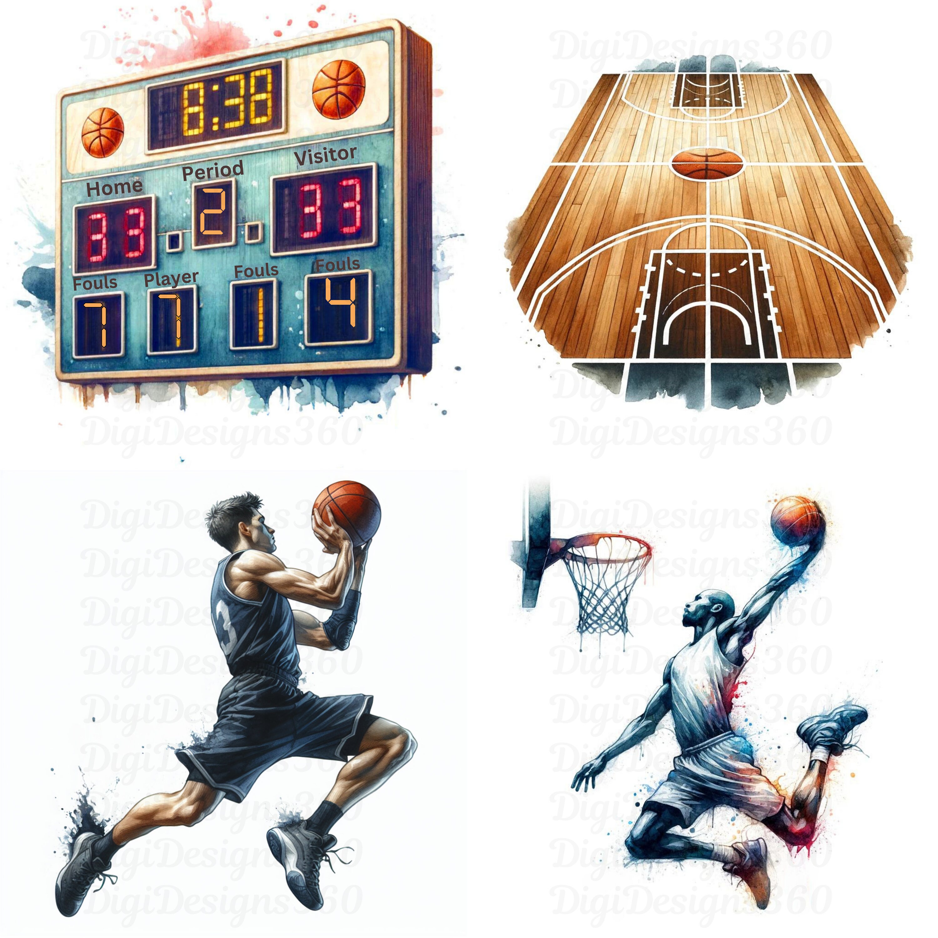 Practical Basketball Graphics Watercolor Basketball Clipart – 12 PNG Sports Graphics (digital ...