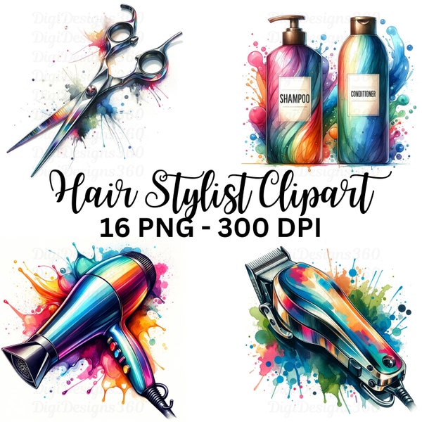 Hair Stylist Clipart - Aquarell Salon Grafiken, ideal für Social Media, Dekor und Business Branding, kommerzielle Nutzung