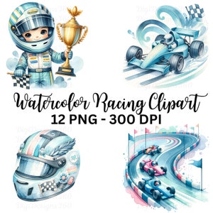 Rennen Clipart Sammlung - Bunte Aquarell Rennelemente, toll für's Kinderzimmer, Einladungen, Kommerzieller Gebrauch