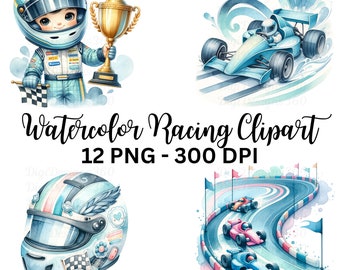 Aquarell Rennauto Clipart – Racing Kinderzimmer Dekor (PNG Dateien)