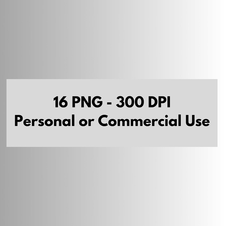 Op de afbeelding: Tekst die "16 PNG - 300 DPI Persoonlijk of commercieel gebruik" aangeeft.
