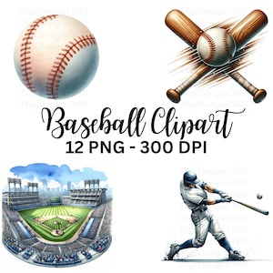 Baseball Clipart PNG, Akwarele Sportowe Grafiki, Pobieranie Cyfrowe dla Projektów DIY, Użytek Komercyjny