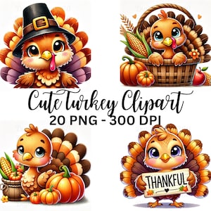 Lindo pavo clipart, gráficos de pavo de Acción de Gracias en acuarela para proyectos de bricolaje y manualidades navideñas, excelente regalo navideño para artesanos