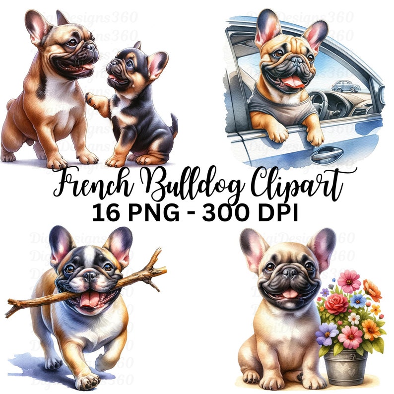 Frenchie Clipart Adorable Watercolor French Bulldog Graphics, Perfect ...