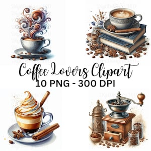 Paquete de imágenes prediseñadas de café en acuarela: Gráficos de cafetería (descarga digital)