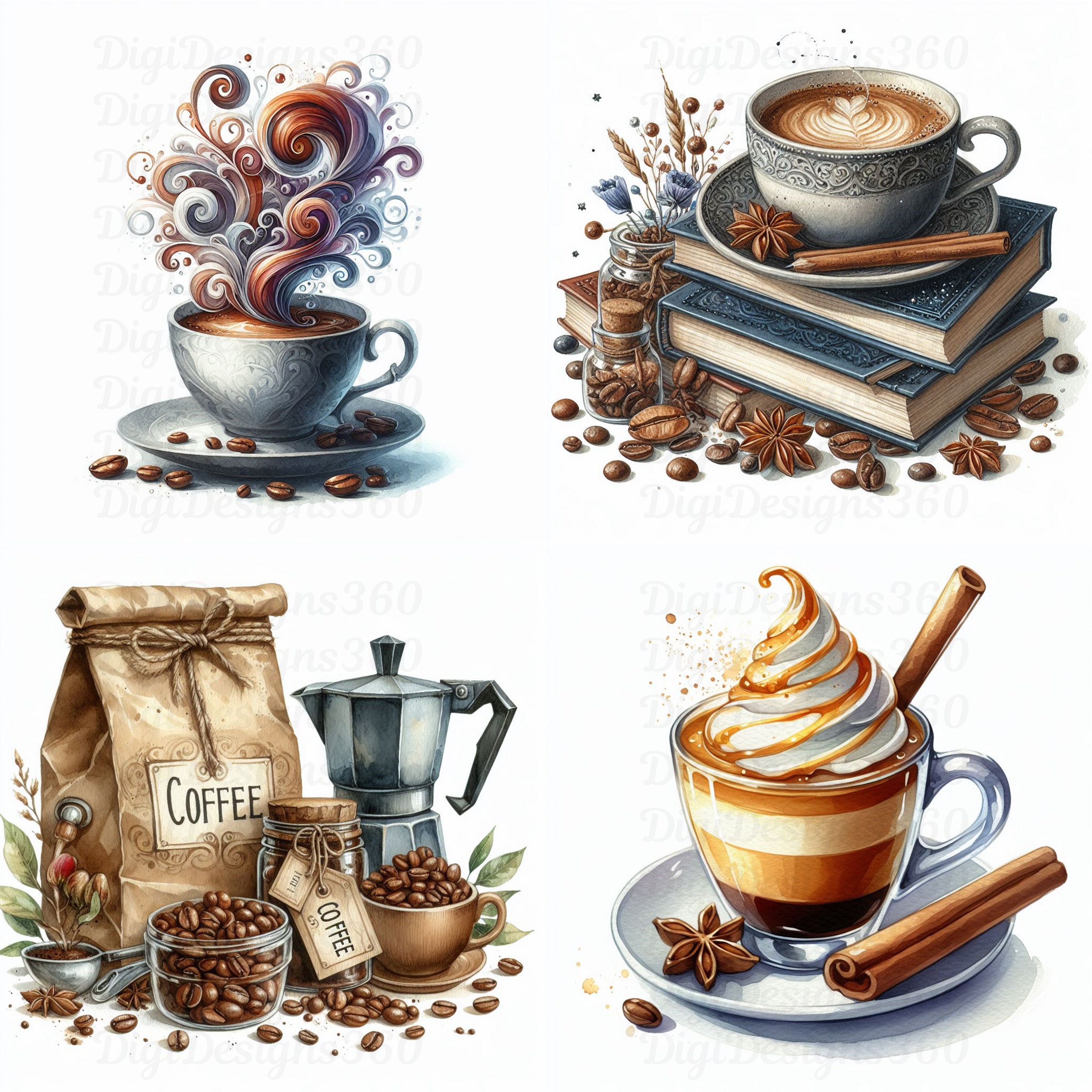 Watercolor Coffee Graphics Clipart Bundle Perfect for Scrapbooking ...