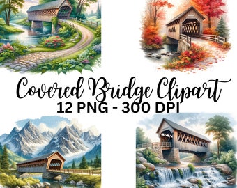 Aquarell bedeckt Brücke Clipart - rustikale PNG Grafiken (digitaler Download)