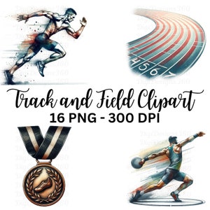 Clipart de trilha, gráficos esportivos em aquarela - download digital para artesanato e projetos, uso comercial