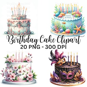 Schattige taart clipart-aquarel verjaardagstaart graphics voor uitnodigingen, scrapbooking en Party decor, commercieel gebruik