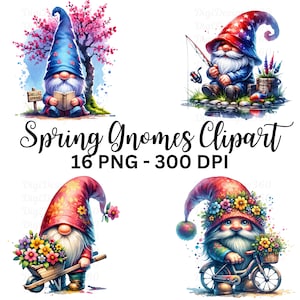 Spring Gnome Clipart - Watercolor Gnomes for Invitations & Seasonal Projects, Commercial Use, 4096 x 4096 PX