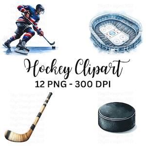 Hockey Clipart - Watercolor Sports Graphics, Perfect for Scrapbooking and DIY Projects, Commercial Use
