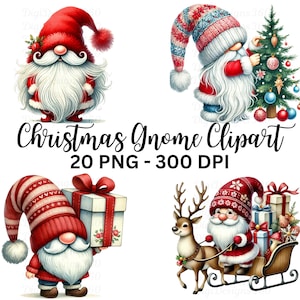 Christmas Gnome Clipart, Charming Watercolor Gnome Designs for DIY Projects and Holiday Printables, Ideal Gift for Crafters