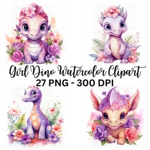 Cute Dino Clipart -Watercolor Dinosaur Graphics, Perfect for Kids Birthday Party Invitations & Nursery Decor