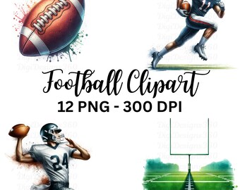 Watercolor Football Clipart Set, Sports Designs (Digital Download)