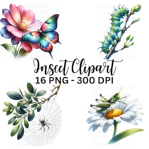 Watercolor Bug Clipart Collection - Vibrant Insect Graphics, Perfect for DIY Invitations and Scrapbooking, Commercial Use